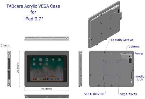 Anti-Theft Acrylic VESA Enclosure for Apple iPad 5/6 9.7" with Free Wall Mount Kit & 90-Degree Angle Charge Cable (iPad 5/6 9.7", Black) - Image 3