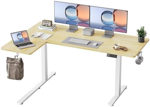 YIHAYO Reversiable L-Shaped Electric Standing Desk, 59 Inches Stand Up Corner Desk, Sit and Stand Up for Work Office Home, Ergonomic Rising Computer Table with Splice Board, Natural by YIHAYO