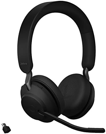 Jabra Evolve2 65 UC Wireless Headphones with Link380c, Stereo, Black – Wireless Bluetooth Headset for Calls and Music, 37 Hours of Battery Life, Passive Noise Cancelling Headphones by Jabra