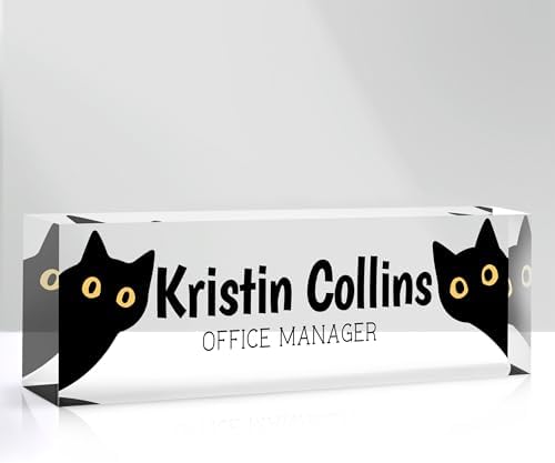 Custom Name Plate for Desk, Personalized Desk Name Plate on Clear Acrylic Glass, Appreciation Gifts for Teacher Employee Boss Coworkers Nurse, Desktop Office Accessories For Women (Black Yellow) by DOCRAGI
