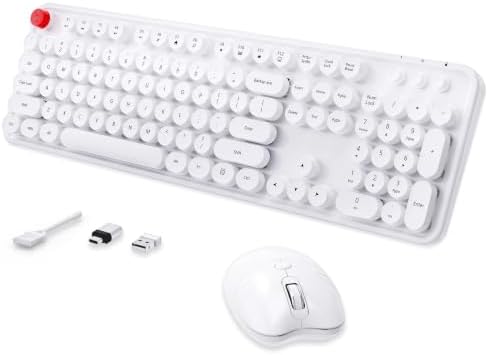Wireless Keyboard Mouse, MOFII 104 Keys Cute Retro Typewriter White by MOFII