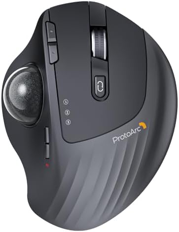 ProtoArc EM01 NL Wireless Trackball Mouse, Rechargeable Thumb Control, Gray by ProtoArc