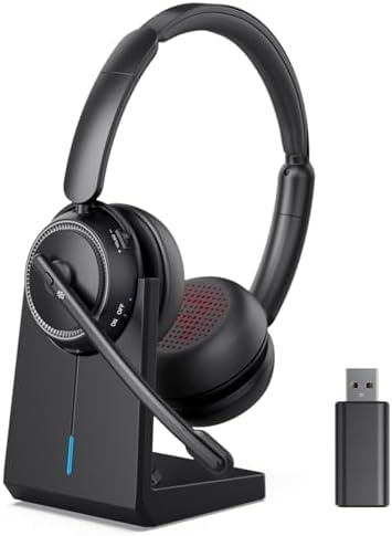 Wireless Headset with Mic for Work, Bluetooth Headphones with Microphone (Noise Cancelling & Mute Button), Wireless Headset with mic for Work/Computer/PC/Laptop/Cell Phones/Call Center/Teams/Zoom/Home by FEKTIK