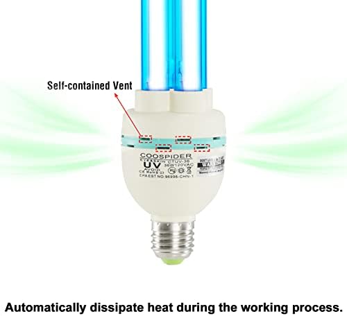 COOSPIDER 36 Watts Ozone UVC Light Bulb, 185nm wavelength UV Lamp for Basement/Storehouse/Car, E26 110V CTUV-36 (with Ozone) - Image 6