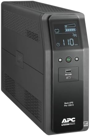 APC UPS 1350VA Sine Wave UPS Battery Backup & Surge Protector, Backup Battery Power Supply with AVR, (2) USB Charger Ports, BR1350MSR (Renewed) by Amazon+Renewed