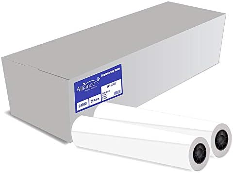 Alliance Wide Format Paper 24" x 300' CAD Bond Rolls (20lb | 2 Rolls, 24 In x 300 Ft | 2 " Core) by Alliance