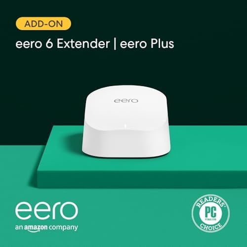 Amazon eero 6 mesh wifi extender with 1-month free eero Plus (auto-renews) - Add up to 1,500 sq. ft. of Wi-Fi 6 coverage to your existing eero mesh wifi network by Unknown