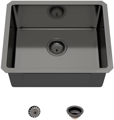 Mocoloo 20 Inch Gunmetal Black Undermount Bar Sink - 20" x 16" Small Kitchen Sink T304 Stainless Steel Handmade Single Bowl Round Corner Under Counter Wet Bar Sink for Kitchen Prep & RV by MocolooHome