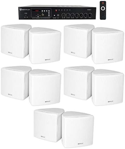 Rockville RCS80-1 70v Commercial Restaurant Amp with 10 Cube White Speakers by Rockville