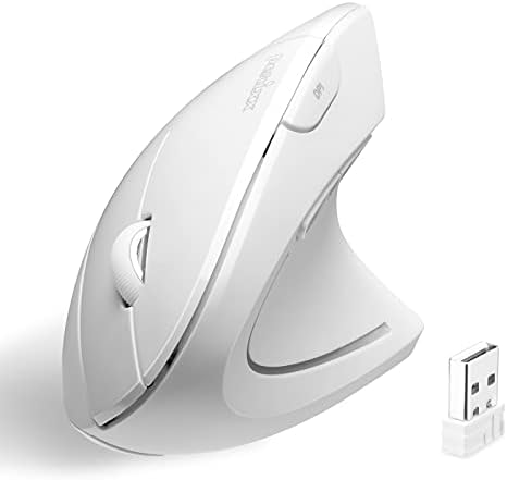 Perixx PERIMICE-713W Wireless Ergonomic Vertical Mouse - 2.4G Spec with USB Receiver - On/Off Switch - 6 Buttons Right Handed Design - White by PerixxComputerGmbH