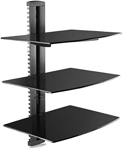 suptek 3 Floating Shelf Wall Bracket with Strengthened Tempered Glass for DVD Players/Cable Boxes/Games Consoles/TV Accessories, 3 Shelves, Black, CS303 by suptek