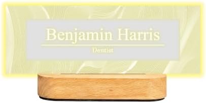 Personalized LED Desk Name Plate Custom Acrylic Office Name Sign with Wooden Base by HunConcept