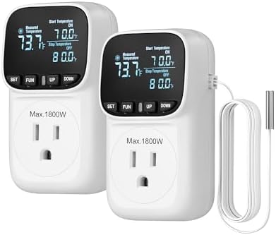 DEWENWILS Temperature Controller Outlet 2 Pack, 15A White Thermostat Outlet by DEWENWILS