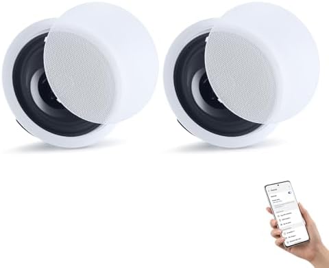 VEVOR Bluetooth Ceiling Speakers, 8", in Ceiling & in-Wall Speaker System with Amplifier, 2-Way Flush Mount Speakers, for Damp Humid Placement, Home Theater, Living Room, or Covered Patio, 1 Pair by VEVOR