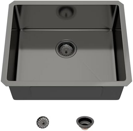 Mocoloo 22 Inch Gunmetal Black Undermount Bar Sink - 22" x 18" Small Kitchen Sink T304 Stainless Steel Handmade Single Bowl Round Corner Under Counter Wet Bar Sink for Kitchen Prep & RV by MocolooHome