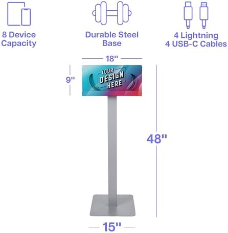 KwikBoost® Phone Charging Station Floor Stand, Custom Charging Kiosk with Lightning and USB-C Cables for Hotels Offices Schools Waiting Rooms - Image 3