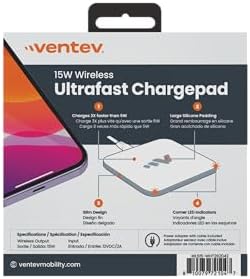 Ventev – 15W Qi Wireless Charging Pad for iPhone iPhone 17, Pro, Pro Max & Air, iPhones 16-12, AirPods, Samsung Galaxy S24 Ultra, Note 20 | iPhone Wireless Charger Fast Charging - White - Image 3