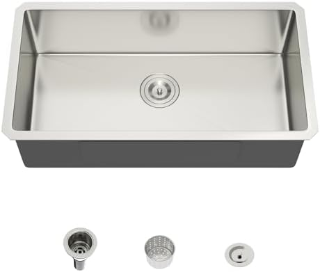 Mocoloo 30 Inch Undermount Kitchen Sink - 30" x 16" T304 Stainless Steel Handmade Single Bowl Round Corner Under Counter 9" Deep Basin by MocolooHome