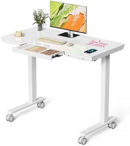 40" Glass Standing Desk with Drawer, Electric Stand up Desk by JYLHJOYSEEKER