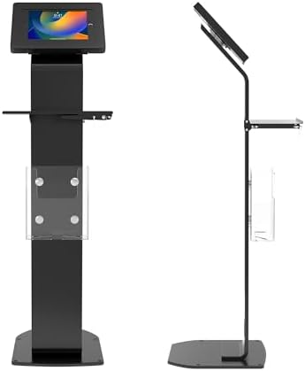 CTA Digital Anti-Theft Mobile Workstation Stand Locking Floor Stand Kiosk w/Secure Enclosure, Keyboard Tray & Storage for iPad A16, iPad Air 11" M3 & M2,Pro 11" Galaxy Tab A & More Black (PAD-PARAFK) by CTADigital
