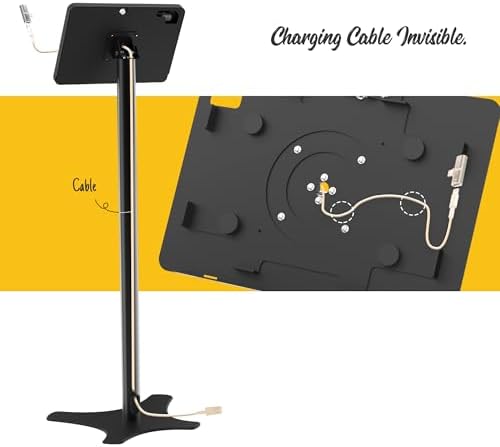 Tablet Floor Stand Compatible with 10.2" iPad 7 8 9, Rotate Lockable Metal Tablet Enclosure+Aluminum Pole+Metal Base - BSF302BT - Image 6