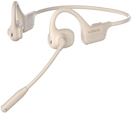 LOBKIN Open Ear Headphones with Mic, Bluetooth Headset with Noise Cancelling Microphone and Multipoint Connect, Wireless Bluetooth 5.3 Headset for Work Call Meeting Driving(Beige) by LOBKIN
