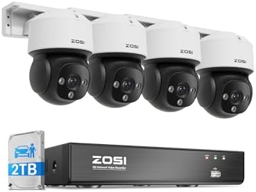 ZOSI C290 8CH 4K PoE Camera System, 4 x 8MP Pan Tilt Audio Camera, 2TB HDD by ZOSI