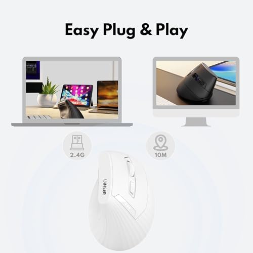 Uineer Ergonomic Vertical Mouse, 2.4G Wireless Mouse, Rechargeable, 4-DPI - Image 2