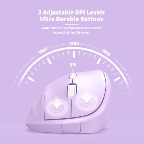 Ergonomic Wireless Mouse with USB Receiver for PC Computer, Laptop and Desktop, Ergo Mouse Vertical with Silent Clicks Long Battery Life, Up to 1600 DPI & 1 AA Battery Powered, Purple - Image 6