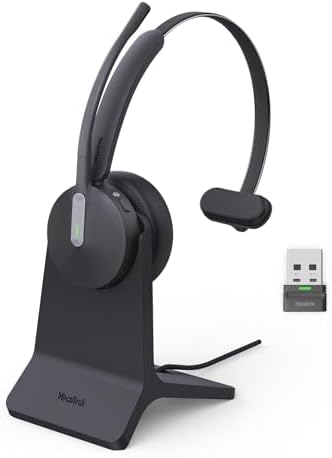Yealink BH70 with Stand Wireless Bluetooth Headset with Microphone for Work, up to 35h Talking Battery Life, 3 Noise Cancellation Mics, Teams Certified, ≤90min Fast Charging, NO Power Adapter Needed by RedefineYourWorkplace