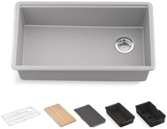 KOHLER Billings™ 32-1/2" Undermount Kitchen Sink, Single-Bowl, Workstation with Kitchen Sink Accessories, Neoroc, K-33710-PC-CM4, Matte Grey by Unknown