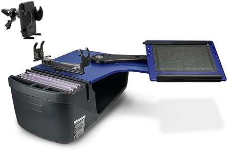 AutoExec Reach Desk Back Seat Left Side for Your Vehicle Workstation and Mobile Office, Blue, with Printer Stand and Phone Vent Clip by AutoExec