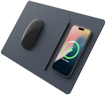 POUT H3 PRO Wireless Charging Mouse Pad – Qi-Enabled Fast Charger with Anti-Slip Base & Smooth Surface for Phones and Earbuds – Sleek Desk Accessory for Home & Office (Midnight Blue) by POUT