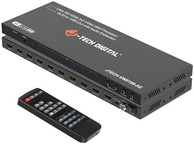 J-Tech Digital Video Wall Controller 3x3, 4K30Hz Input 1080P Output HDMI Video Wall Processor with Audio Extraction, 13 Display Modes 180° Image Rotation Edge Masking [JTECH-VW0109-AE] by J-TechDigital