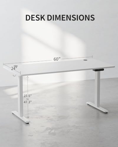 CubiCubi 60 x 24 Large One-Piece Electric Adjustable Standing Desk, White - Image 2