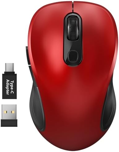 WisFox 2.4G Wireless Mouse for Laptop, Ergonomic Computer Mouse with USB Receiver and Type-C Adapter, 6 Button Cordless Mouse Wireless Mice for Windows Mac PC Notebook (Red) by Bringyouqualityproducts