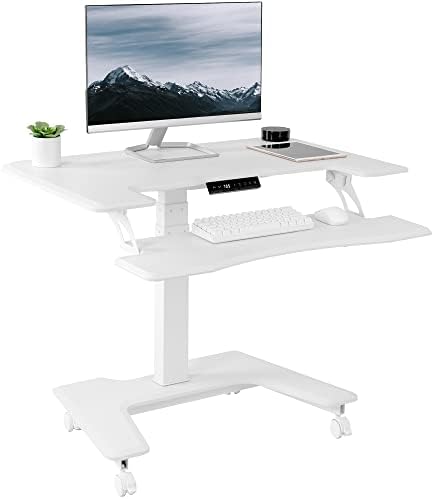 VIVO White Electric 36 in Dual Platform Standing Desk Cart, DESK-V111VTW by VIVO