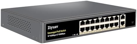18‑Port Unmanaged PoE Switch, 16×PoE+ 10/100Mbps Ports @250W Total, 2 Gigabit Uplink Ports, IEEE802.3af/at, PoE Watchdog, VLAN & 250m Transmission, Metal Fanless Plug & Play for IP Camera by ProfessionalNetworkSwitchManufacturer