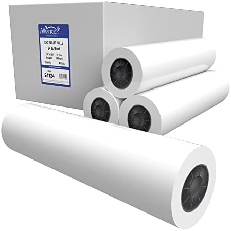 Alliance Wide Format Paper 24" x 150' CAD Bond Rolls (24lb | 4 Rolls, 24 In x 150 Ft | 2" Core) by Alliance