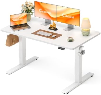 CubiCubi Electric Height Adjustable Standing Desk 55x28 Inch, White by CubiCubi