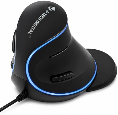 J-Tech Digital Wired Ergonomic Vertical USB Mouse with Adjustable Sensitivity (600/1000/1600 DPI), Scroll Endurance, Removable Palm Rest & Thumb Buttons [V628] by J-TechDigital