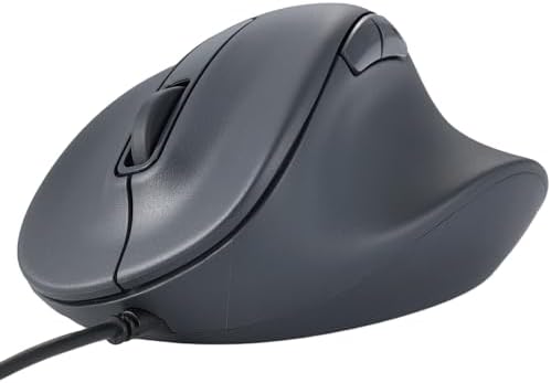 ELECOM Wired USB Ergonomic Shape Mouse, Silent Click, Right Hand, 2000DPI, 5 Buttons, Optocal Sensor, Compatible with PC, Mac, Laptop, EX-G, Lsize Black (M-XGM30UBSKBK) by ELECOM