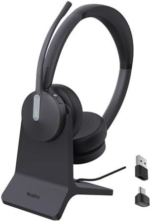 Yealink BH70 Dual Wireless Headset with Mic for Work, Bluetooth Headphone with Teams Certification, up to 35h Talk Time, 147g All-Day Wearing Comfort, Include USB-C/A Dongle & BHC70 Charging Stand by RedefineYourWorkplace