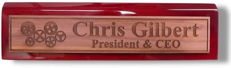 Desk Wedge Name Plate - PERSONALIZED - Gears - 11 Inches (Rosewood Piano) - Image 4