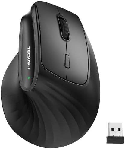 TECKNET Ergonomic Wireless Bluetooth Mouse, Silent Rechargeable Vertical Mouse(BT 5.0/5.0+2.4G), 5-Level 4800 DPI, 200H Long Battery Life, Quiet Clicks, 2.4GHz with USB A Receiver, Wide Compatibility by Tecknet