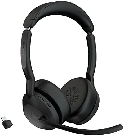 Jabra Evolve2 55 Stereo Wireless Headset - Features AirComfort Technology, Noise-Cancelling Mics & Active Noise Cancellation - Works with UC Platforms Such as Zoom & Google Meet - Black by Jabra