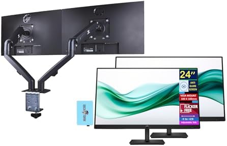 HP 24" Series 3 Pro 24" FHD Computer Monitor (1920x1080), 100Hz Anti-Glare Display, HDMI, VESA Mount, Black, Bundle with dockztorm hub and ErgoFlexy Dual Monitor Mount. (2Pack) by Unknown