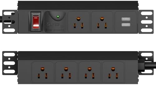 10 inch Rack PDU, 1U 6 Outlets(2 in Front, 4 in Back) Surge Protected,14AWG by GUITK