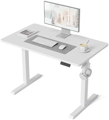 DESINO Standing Desk, 40 × 24 Inches Electric Height Adjustable, Sit and Stand Up, Computer Office Desk with Splice Board, White Frame/White TOP by DESINO
