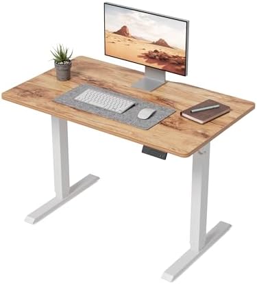 DESINO Standing Desk, 32 × 19 Inches Electric Height Adjustable, Sit and Stand Up, Computer Office Desk with Splice Board, White Frame/Light Rustic TOP by DESINO